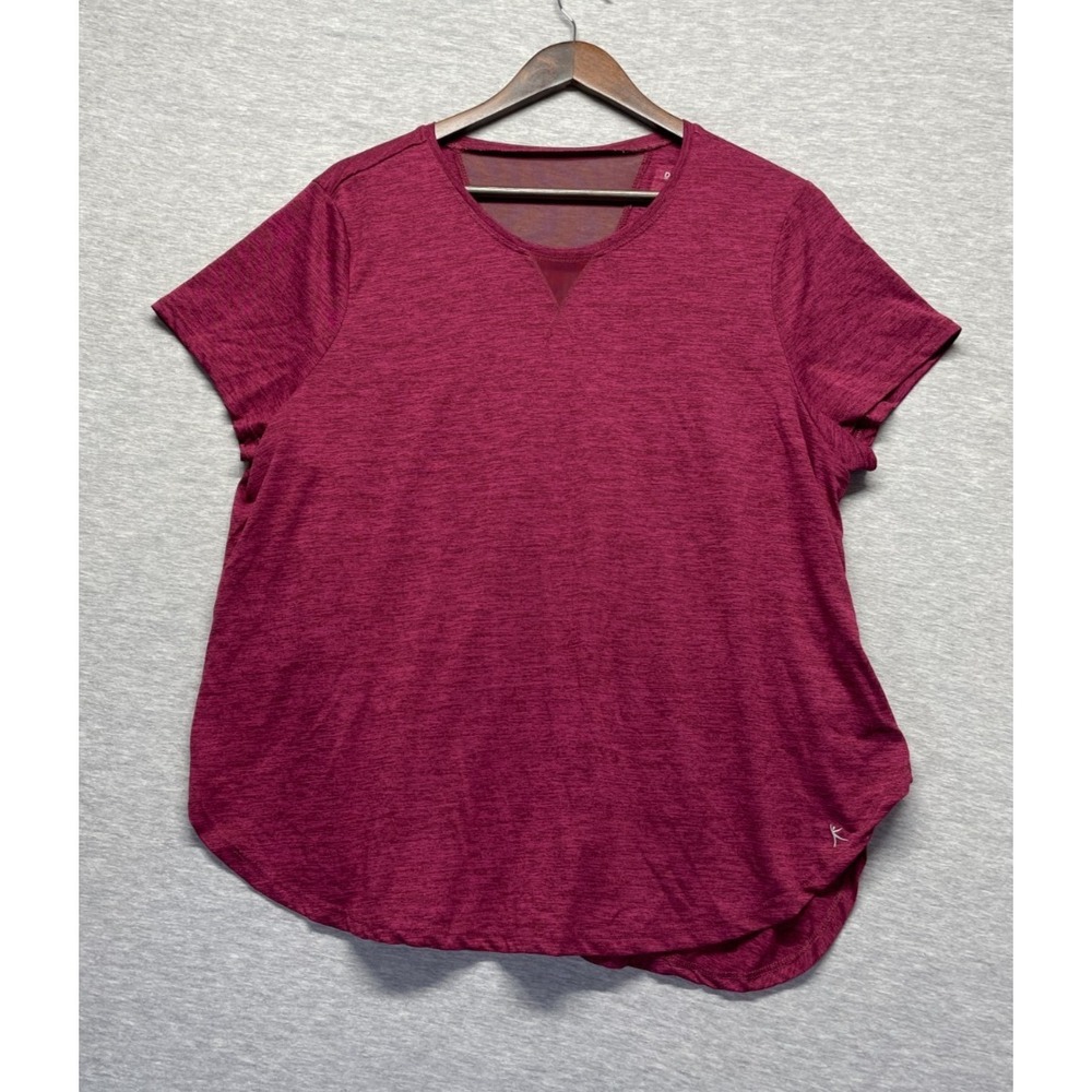Danskin Now Dri More Shirt Womens 2XL Heather Red Round Neck Mesh Trim Athletic